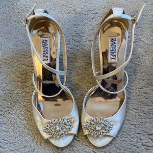 Badgley Mischka Cream Heels with Crystal Embellishments